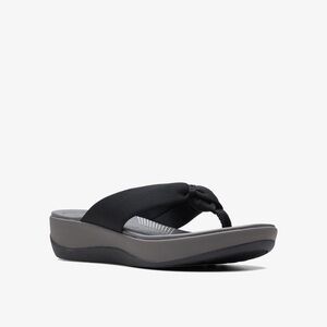 NIB Clarks Arla Glison Black Fabric Flip Flop Sandals Thong Gray Women's Size 7